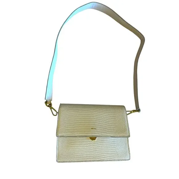 JW Pei Croc-Embossed Crossbody Bag Ivory Vegan Leather Minimalist Modern Classic - Picture 10 of 10